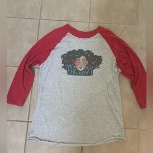 Groovy Graphic Long Sleeve Tee - Red and Gray